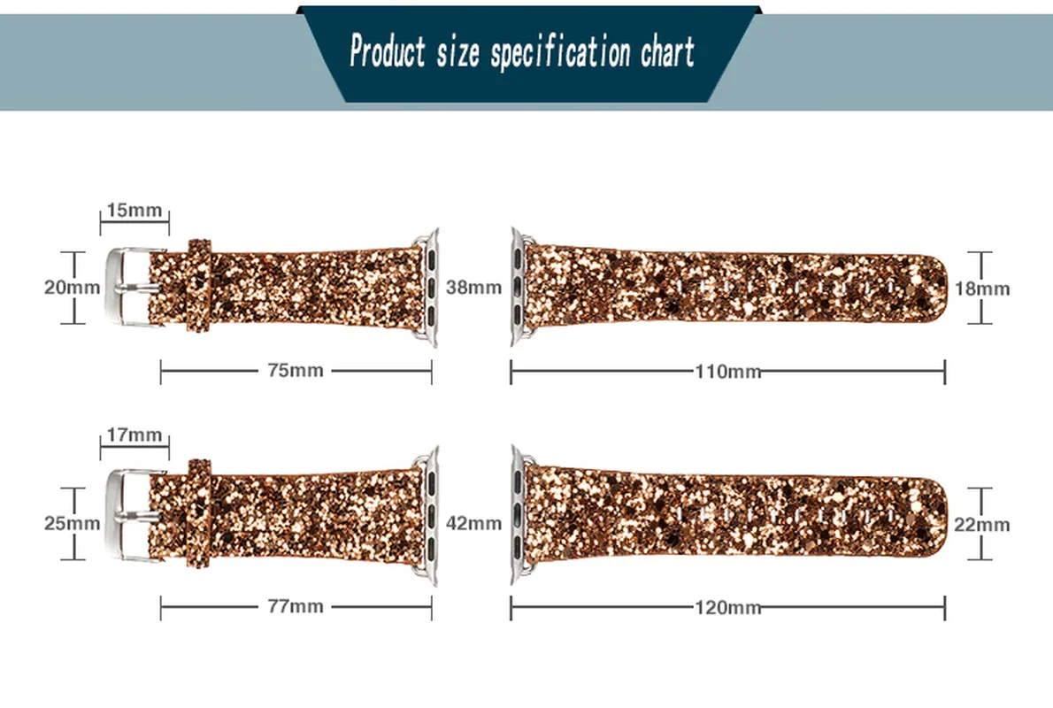 Leather watch strap for Apple Watch Band 38mm 40mm 41mm Women watchband 42mm 44mm Genuine ShinyGlitter iWatch Series 7 6 5 4 3 2