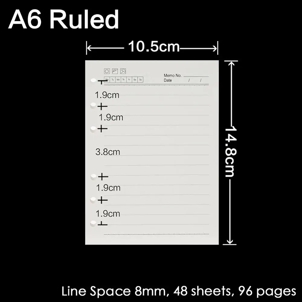 Standard A6 Ruled Высокое качество, записная книжка с кольцом A5, A6, A7, вставные заправки, 6 отверстий, вкладыш, дневник на спирали, планировщик, внутреннее ядро, 100 г, бумага - Цвет: Standard A6 Ruled