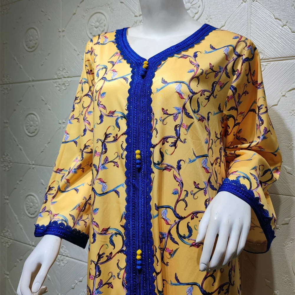 

2021 Women Kaftan Abayas African Print Long Sleeve Dresses Abaya Dubai Turkey Muslim Boho Dress Elegant Ladies Wedding Party