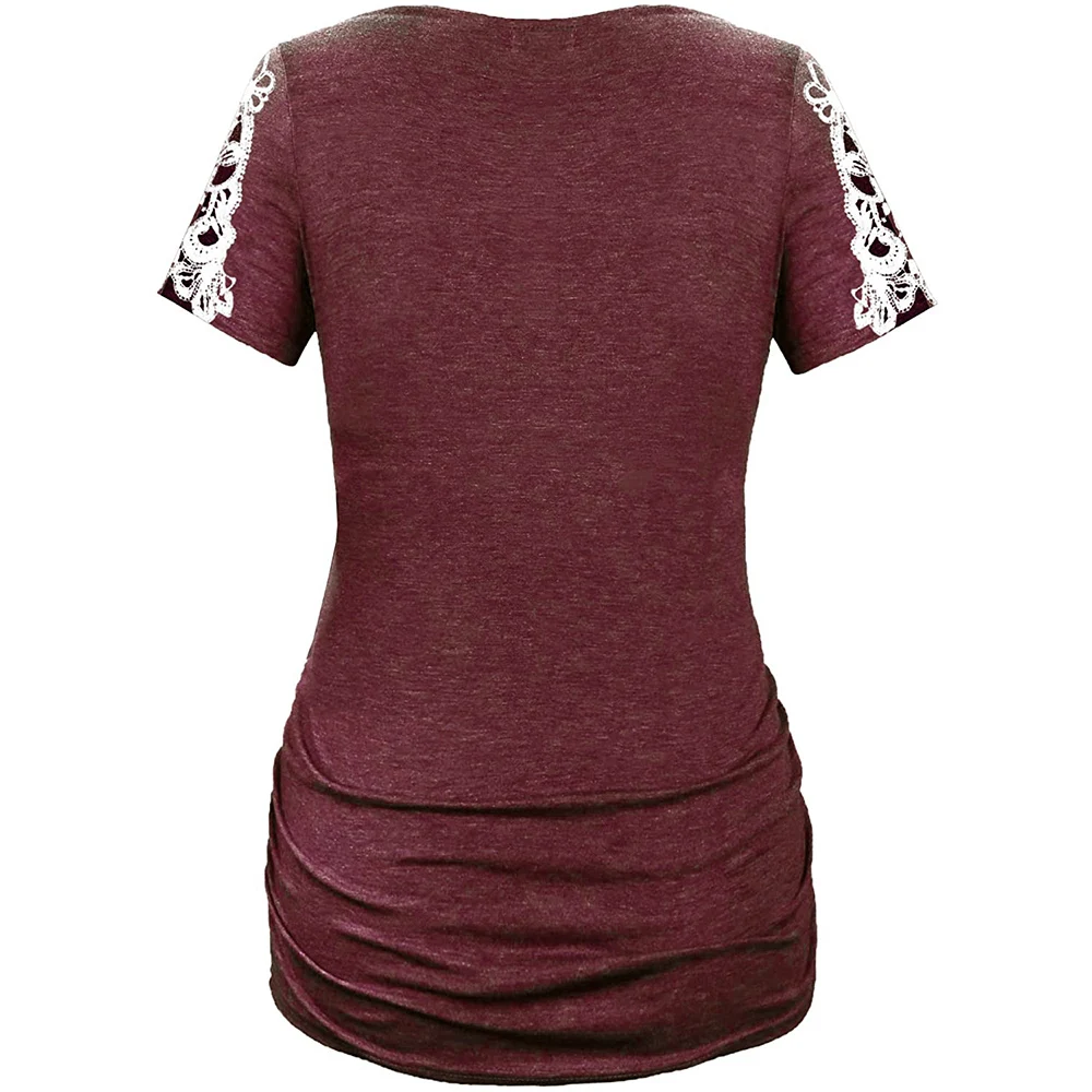 

New Maternity T-shirt Fashion Solid Lace Short Sleeve Breast-Feeding Pregnant Woman Maternity Button Tops Women Clothing D30