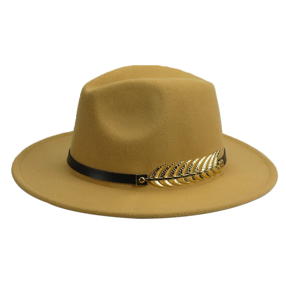 Camel trilby hat Зимняя фетровая шляпа с металлическим поясом, Женская фетровая шляпа с широкими полями, мужская фетровая шляпа, фетровая шляпа, Панама, кепки, винтажная верхняя шляпа, женская шапка YY18001 - Цвет: Camel trilby hat