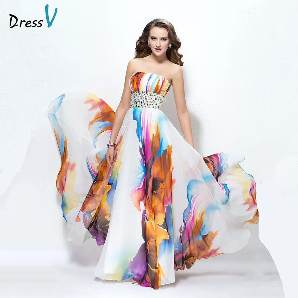 Dressv длинное платье с принтом для выпускного вечера без бретелек рукавов