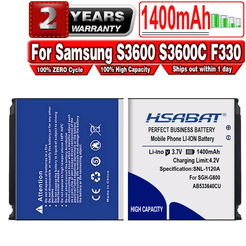 Аккумулятор HSABAT AB533640CU 1400 мАч для Samsung S3600 S3600C F330 F338 F490 G400 G600 J630 J638 C3110 G500 F469 F268 G608