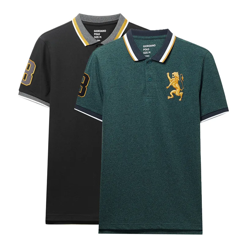02Green Giordano поло мужское slim fit футболка Polo с короткими рукавами и принтом рубашка груди выполнена из хлопка и спандекса рубашка поло мужская - Цвет: 02Green
