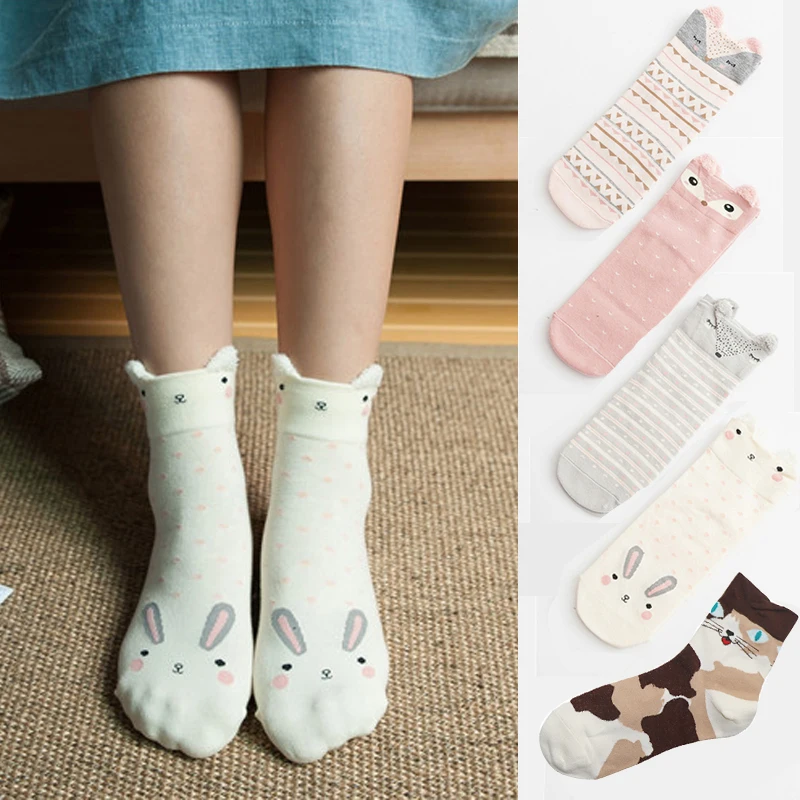 

Women Female 3D Animal Cotton Socks 2021 Cute Girl Warm Pattern Short Sox Sokken Calcetines Mujer Spring Autumn Winter Sock