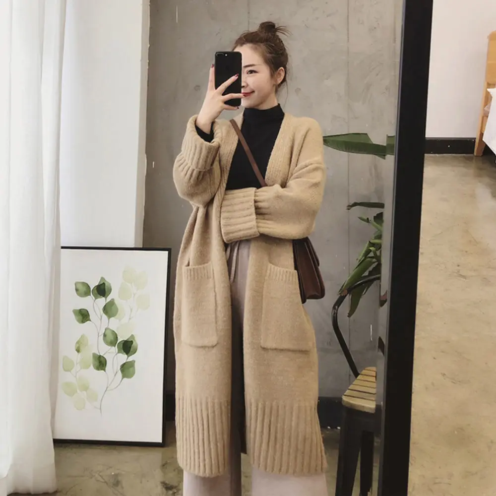 

2021 Women Spring Autumn New Knitted Long Oversize Coats Female Warm Sweater Jackets Ladies Loose Long Sleeve Cardigans T533