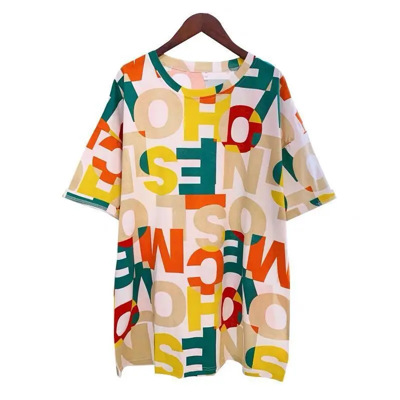 

Add fat and short sleeve T-shirt women's super hot summer big women's wear Korean 200kg fat mm half sleeve T-shirt