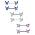 Пирсинг для сосков Bufferfly из хирургической стали, украшение 14 г, пирсинг для сосков в форме сердца, штанга с розовым кристаллом, пирсинг для тела
