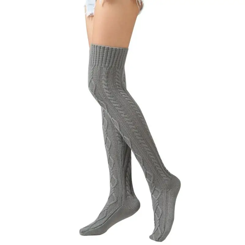 Новые рождественские женские длинные вязаные чулки для девочек зимние носки до