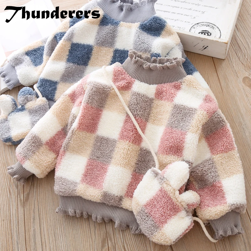 Thunderers/ модный свитер для малышей теплые детские блузки с длинными рукавами и принтом детская рубашка с ворсом повседневная одежда с сумкой, 24 мес.-6 лет
