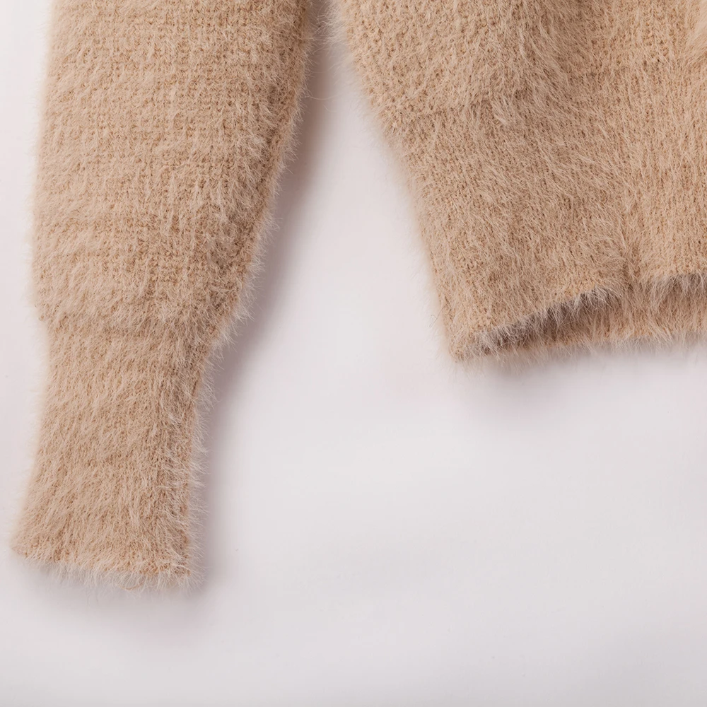 Сексуальный Пушистый Короткий женский свитер с v-образным вырезом 2019 тонкий
