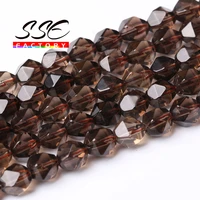 faceted natural smoky quartzs crystal stone beads round loose beads for jewelry making diy bracelets accessories 6 8 10mm 15