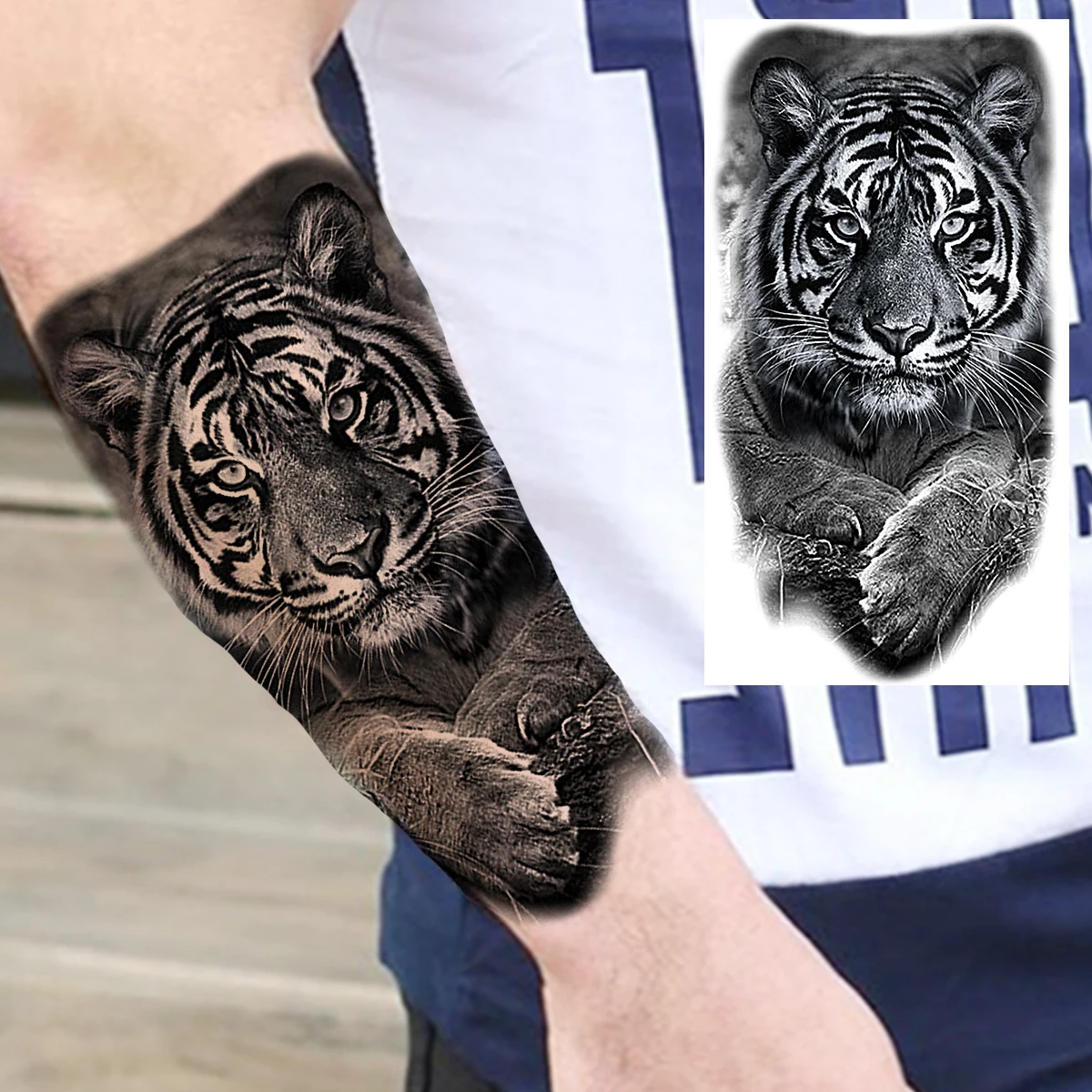 Временные татуировки с черным волком для мужчин женщин и реалистичные тигр Лев