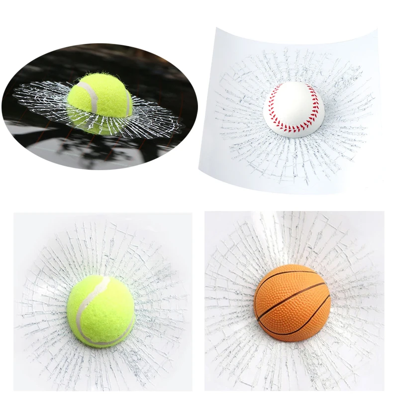 

Funny Jokes Prank Toys 3D Sticker Ball Broken Glass Car Window Hit by Baseball Football Tennis Stickers for Adult Novelty Gift