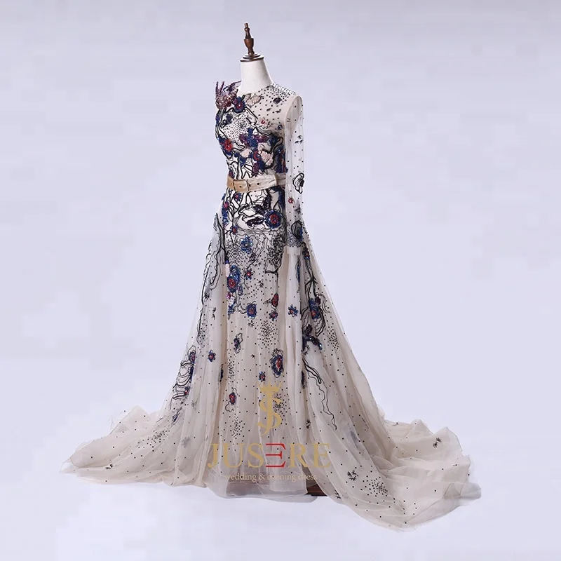JUSERE Robe de soiree Formal Gowns Evening Dresses red carpet dress long sleeves beaded flower