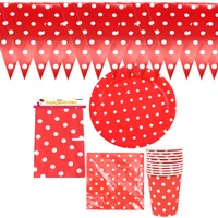 red polka dots theme decorations tablecloth birthday party plates cups banner tableware set baby shower napkins flags 51pcslot