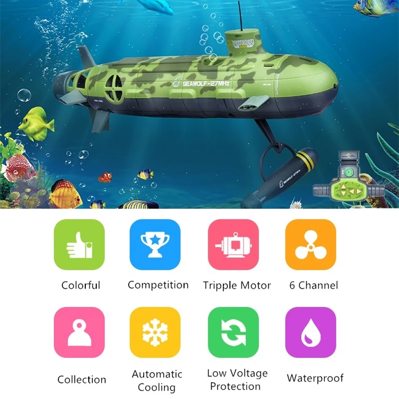 

Tripple Motor RC Submarine 6CH Automatic Cooling Waterproof Low Voltage Protection Electric Underwater Children's RC Toy Modle
