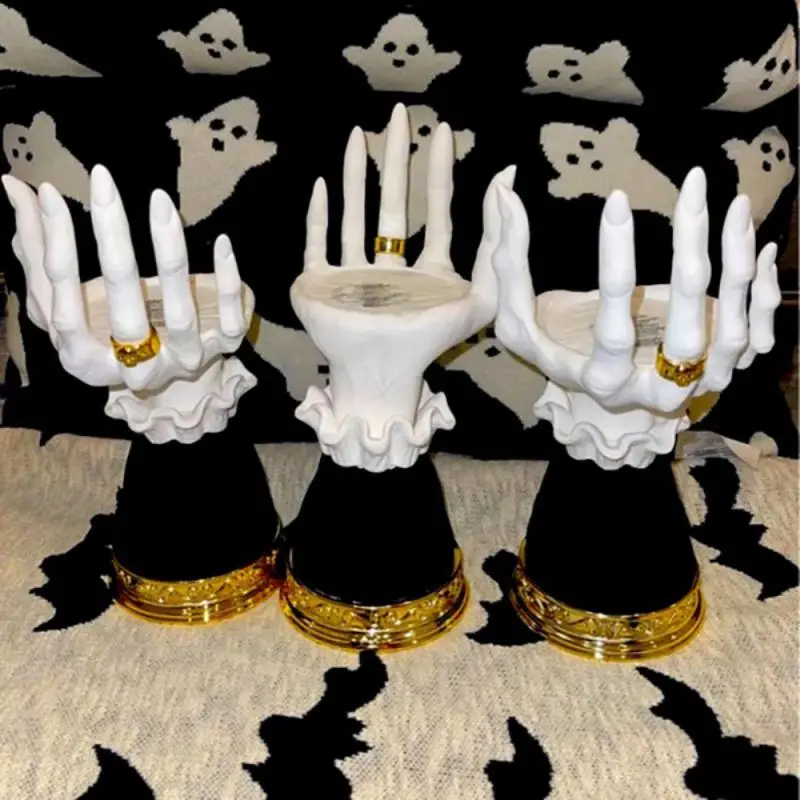 Candelabro de mano de bruja, bandeja de Palma de bruja, soporte de vela de decoraci&oacute;n de luz nocturna divertida de Halloween, env&iacute;o directo-0