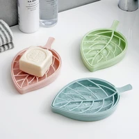 1pcs leaf shape soap holder pure color drain double layer home bathroom shower soap box tray container bathroom accessories