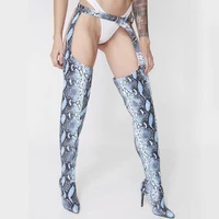 ladies fashion boots pointed snake print high heels strippers over the knee boots spring and autumn sexy knight boots size 34 48