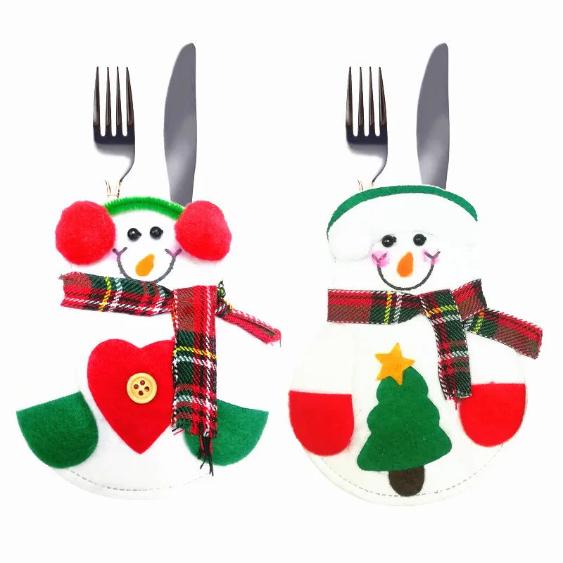 Santa Claus Snowman Elk Style Utensil Knives Forks Holder Cutlery Bag Pouch Christmas New Year Decor Tableware Supplies