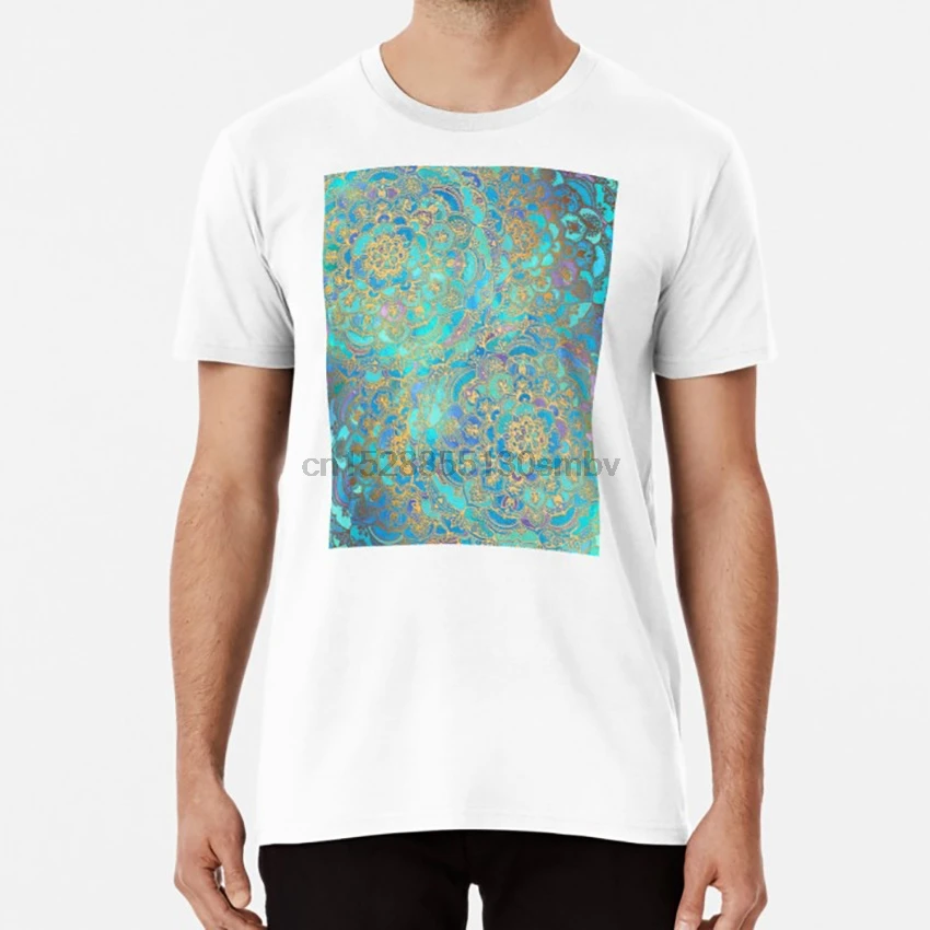 

Sapphire Jade Stained Glass Mandalas T shirt blue watercolor gold light mint green jade stained glass mandala