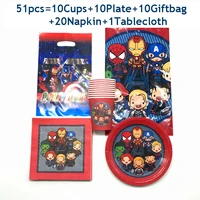 iron man thor hulk party disposable tableware set birthday party decorations kids baby shower decor party supplies 51 81pcs