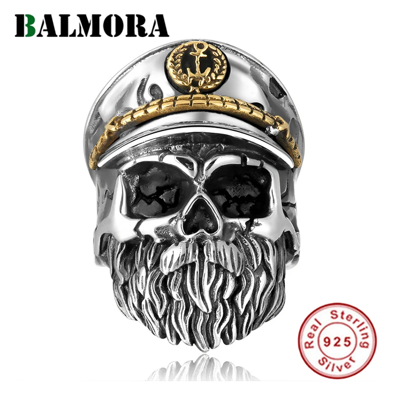 BALMORA, 925 пробы, серебряное, Ретро стиль, череп, капитан, открытый штабелирование, кольца для мужчин, пара, панк, крутое, хип-хоп, модное ювелирное изделие, Anillos