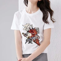 summer fashion womens all match t shirt japanese samurai pattern printing series top round neck comfortable polyester soft top