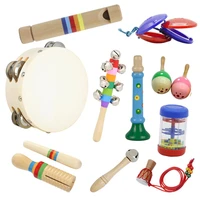 10pcs orff musical instrument set hand tambourinerain sound tubesound tubefluterattlebarbellhornmaracasnecklacecastanet