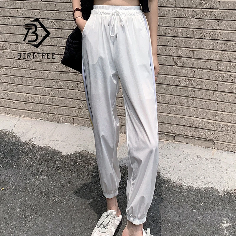 

Spring Summer Women's Korean Straight Striped Thin Long Pants High Elastic Waist Harem All-match Loose Casual Pants Lady B18564X