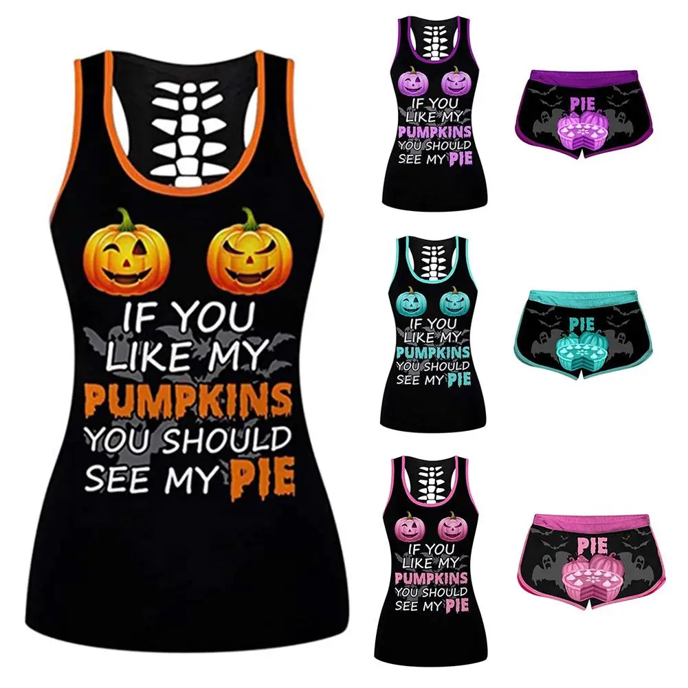Женский комплект из 2 предметов модный топ без рукавов с принтом тыквы и майка