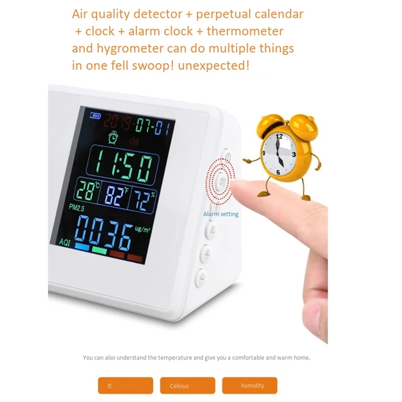 

Air Quality Monitor Portable Multifunctional CO2 PM2.5 PM10 Temperature and Humidity HCHO Detector