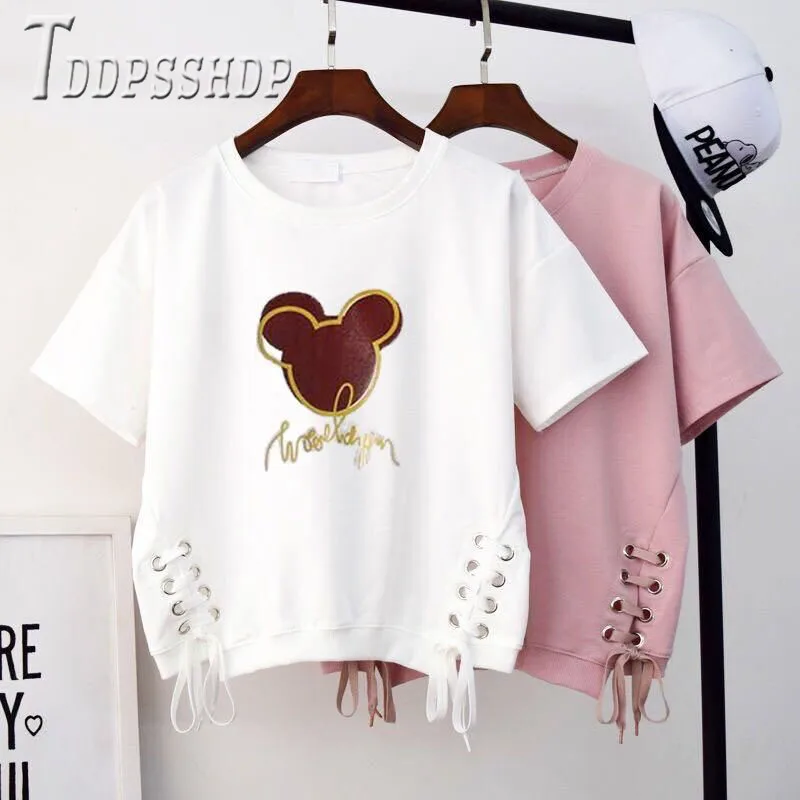 Женская футболка с завязками летняя разноцветная Футболка розового и белого