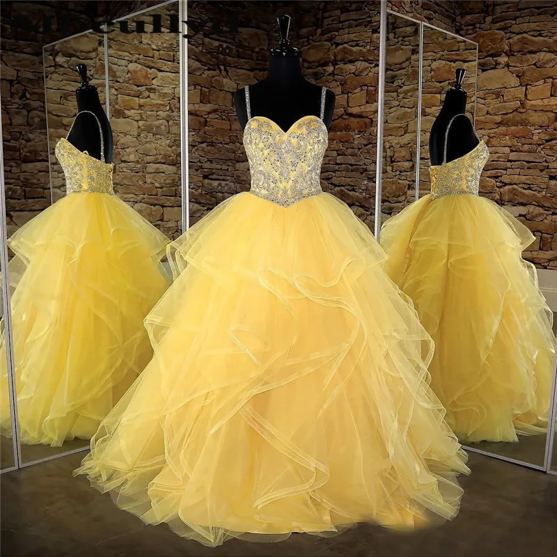 Mbcullyd бальное платье Золотое Пышное Платье Длинные 2019 блестящие Бисероплетение