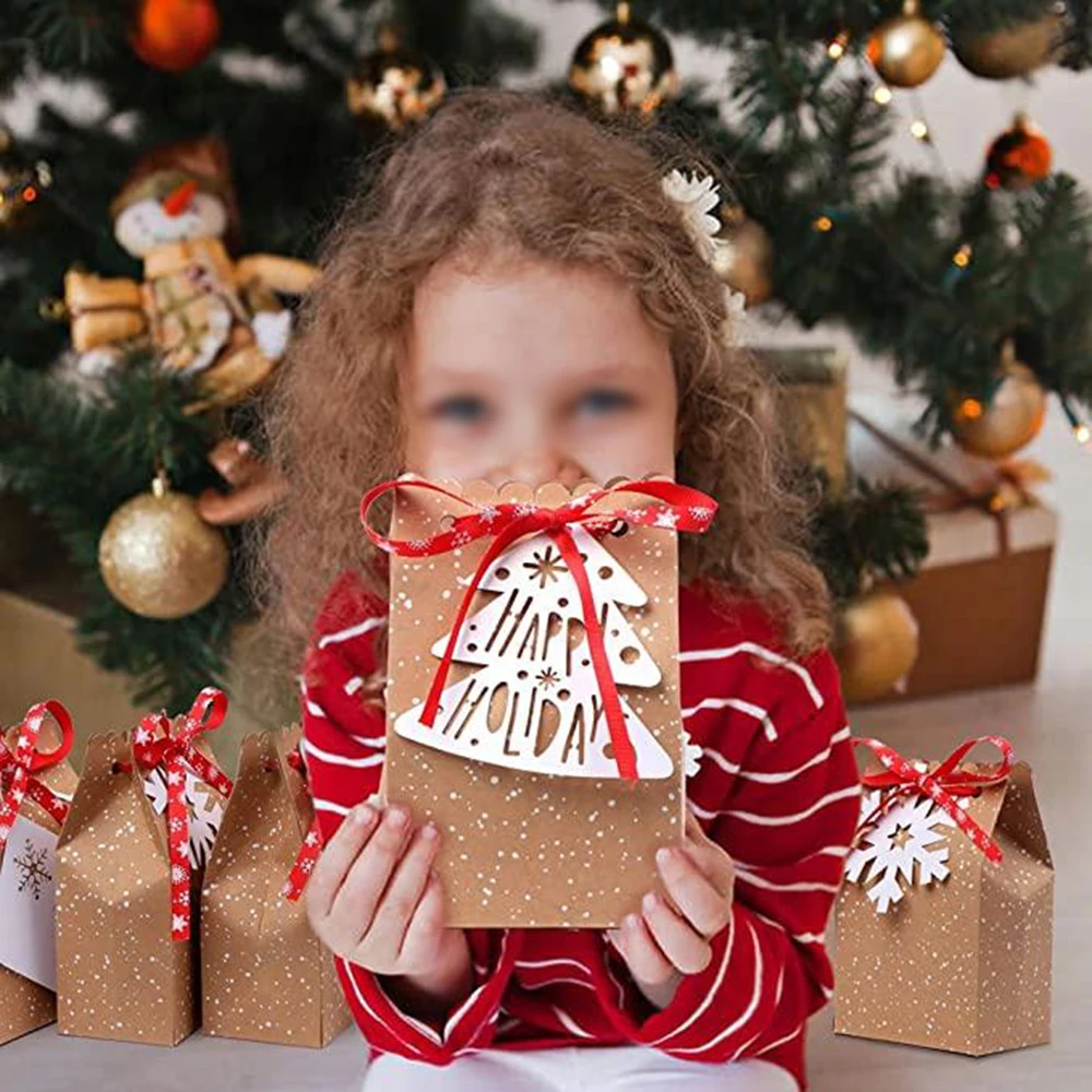 

24pcs Christmas Gift Sweet Cookies Kraft Paper Bag Food Package Bags Party Wedding Decor Xmas Food Package Kraft Paper