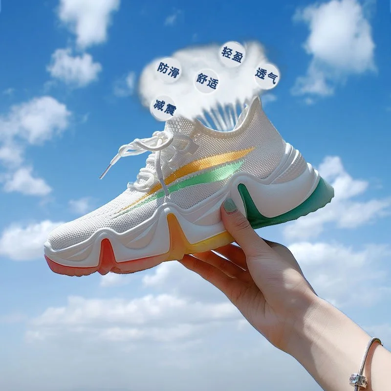 

Women Platform Sneakers White Spring Summer Sport Rainbow Bottom Breathable Leisure Shoes Comfortable Female Sneakers Fashion