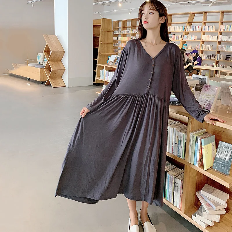 Осенне-зимняя ночная рубашка с длинными рукавами Свободная Домашняя одежда