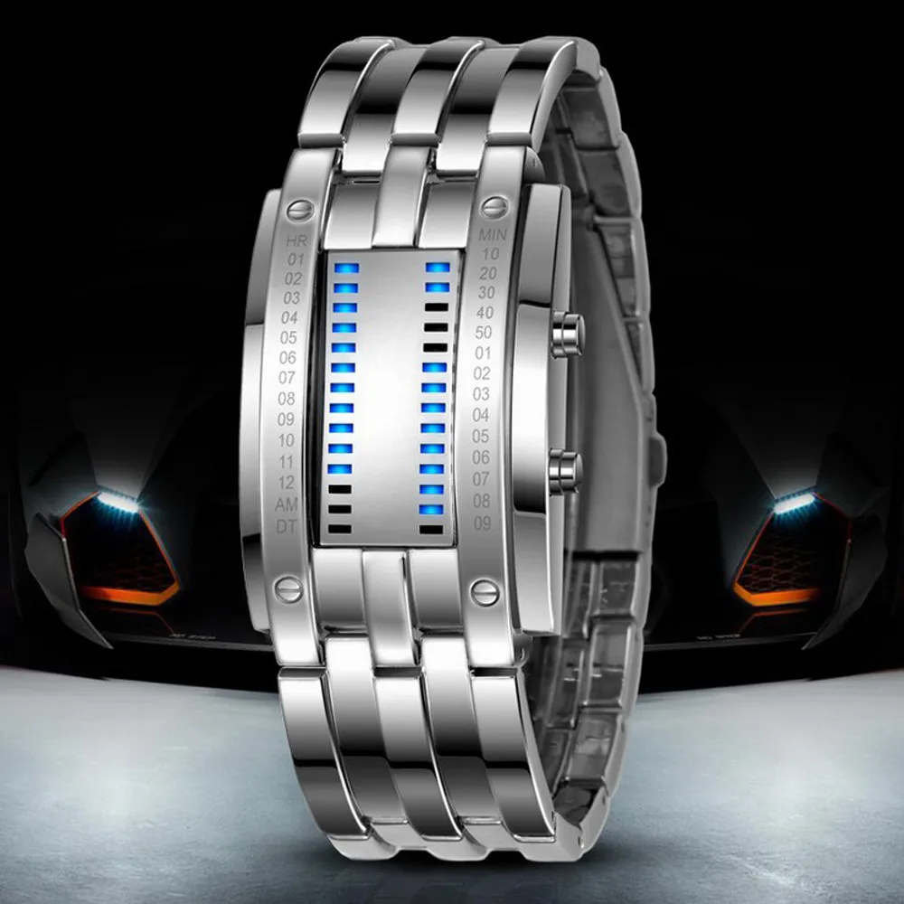 Fashion Technology Men and Women Binary Luminous LED Electronic Display Sports Watch Top Brand All Steel Waterproof Couple | Наручные