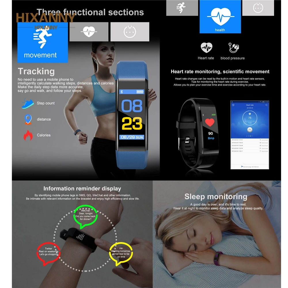 Bluetooth ID115 Plus Smart Bracelet Color Display Waterproof Band Sport Fitness Tracker Heart Rate Monitor Wristband | Электроника