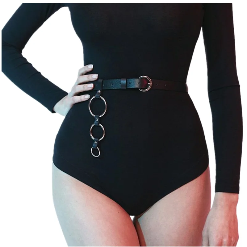 

Rave Laser Rings Leather Bondage Fashion Waist Adjustable Belt Punk Fetish Harness Strap Suspenders Accessories Belts for Women