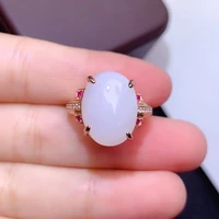 jewelry 925 silver white jade ring for office woman 12mm16mm natural jade ring fashion gemstone ring