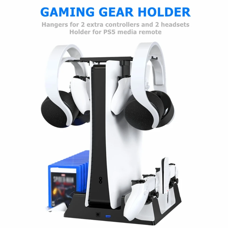 

Cooling Fan Multi-Function Charger Base Game Disc Storage For PS5 Handle Base Host Cooling Fan Base