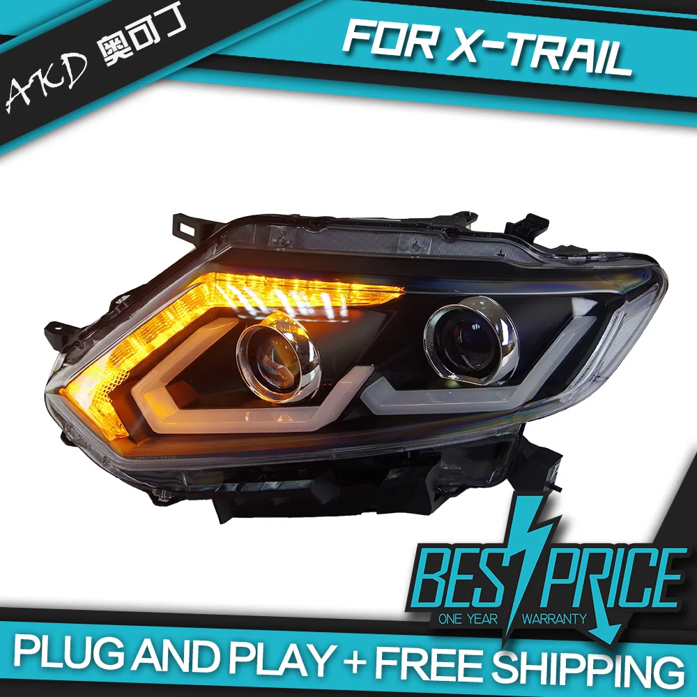 

Car Styling Head Lamp case for Nissan X-trail Headlights 2014-2017 Rouge LED Headlight LED DRL H7 D2H Hid Angel Eye Bi Xenon