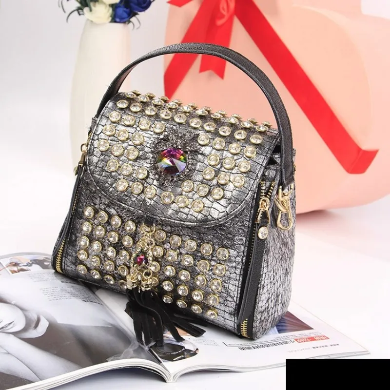

New Fashion Women Diamonds Beads Handbag Leather Totes Bag Tassels Crystal Party Crossbody Bag Lady Colors Printed Shoulder Bags