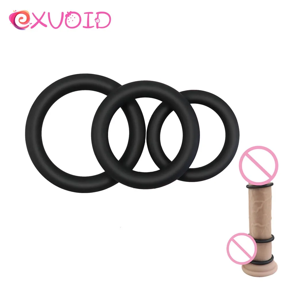 

EXVOID 3PCS Elastic Penis Ring Delay Ejaculation Scrotum Bind Adult Products Sex Toys for Men Erection Silicone Cock Ring Black