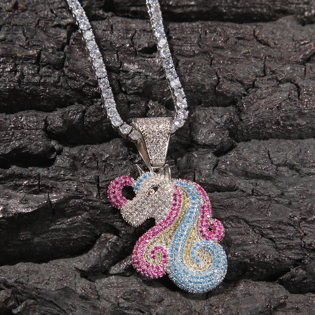 

Iced Out Unicorn Pendant Necklace Hip Hop Micro Paved Cubic Zirconia Gold Plated CZ Stone Diamond Bling Jewelry Gift