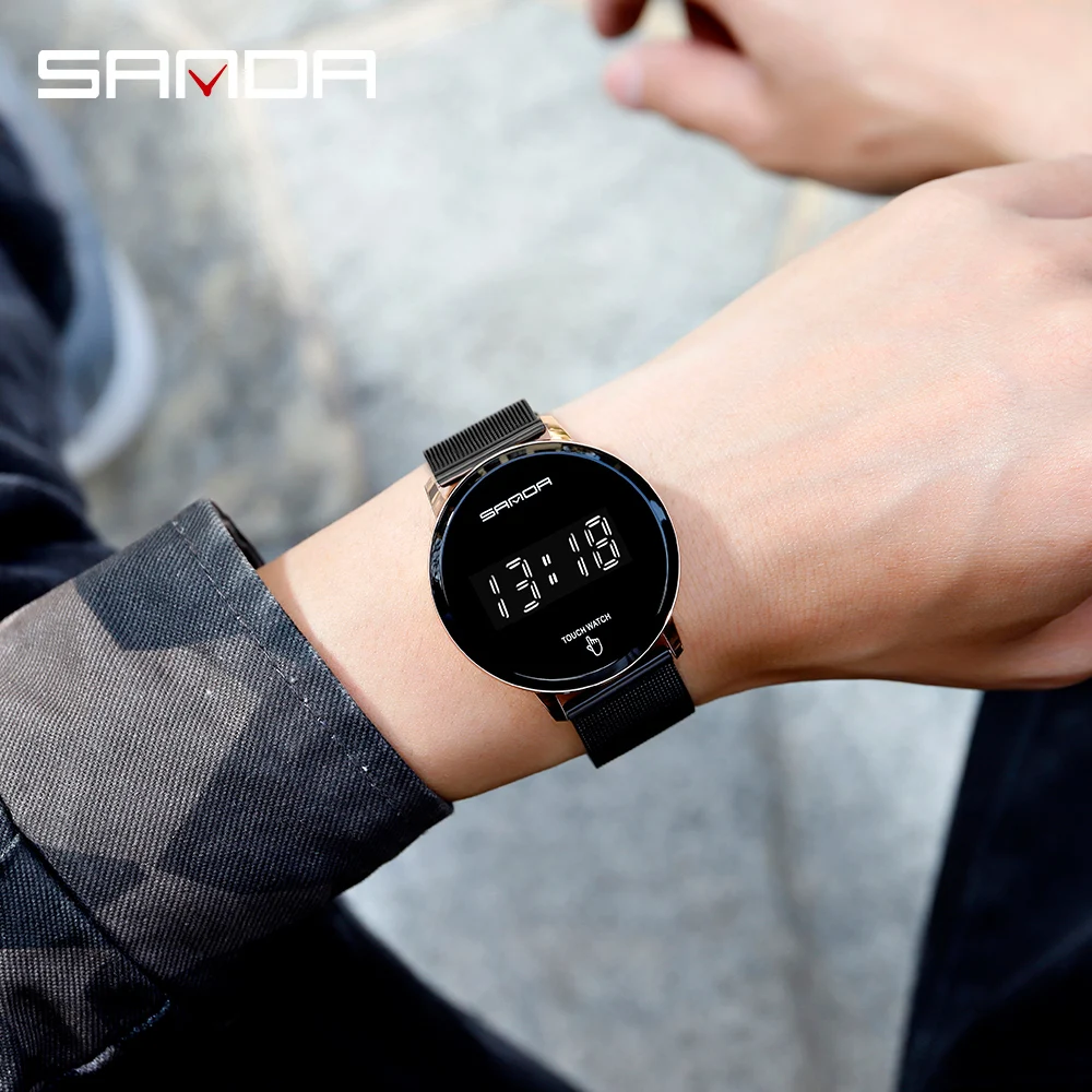 

SANDA Hot Digital Couple Wristwatch Touch Screen Sport Waterproof Men Wrist Watch Simple Luxury Stainless Steel Watch for Man