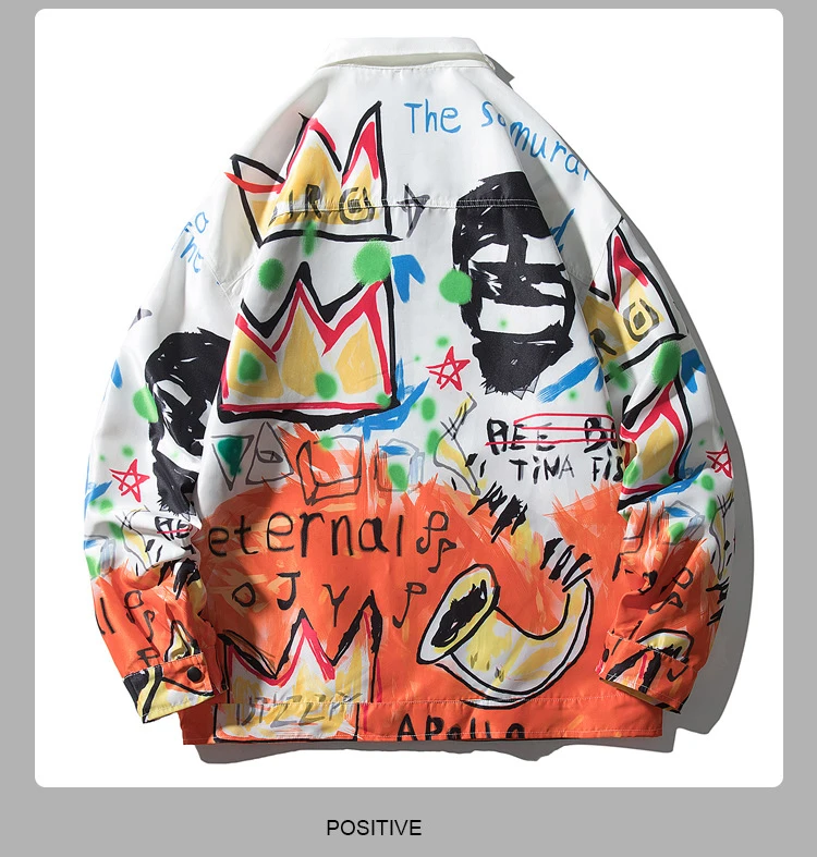 

2020 Autumn and Winter New Street Casual Zipper Lapel Jacket Male Graffiti Loose Hip Hop Jacket for Men
