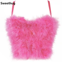 mayata faux fur solid pink performance crop top to wear out corset top sexy camis women bra push up bustier female tops